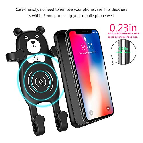 JDgoods Creative Bear Wireless Qi Fast Charge Car Mount Holder Compatible with iPhone Xs Max/XS/XR/X/8/8 Plus, Samsung Galaxy S10/S10+/S10E/Note 9/S9/S9+/Note 8/S8/S7, AirPods and More (Black)