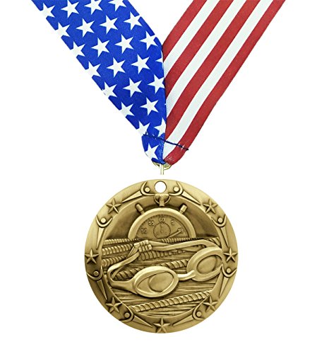 Gold world class swimming medal - 3" wide strong m…