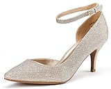 DREAM PAIRS IDEAL Women's Evening Dress Low Heel Ankle Strap D'orsay Pointed Toe Wedding Pumps Shoes