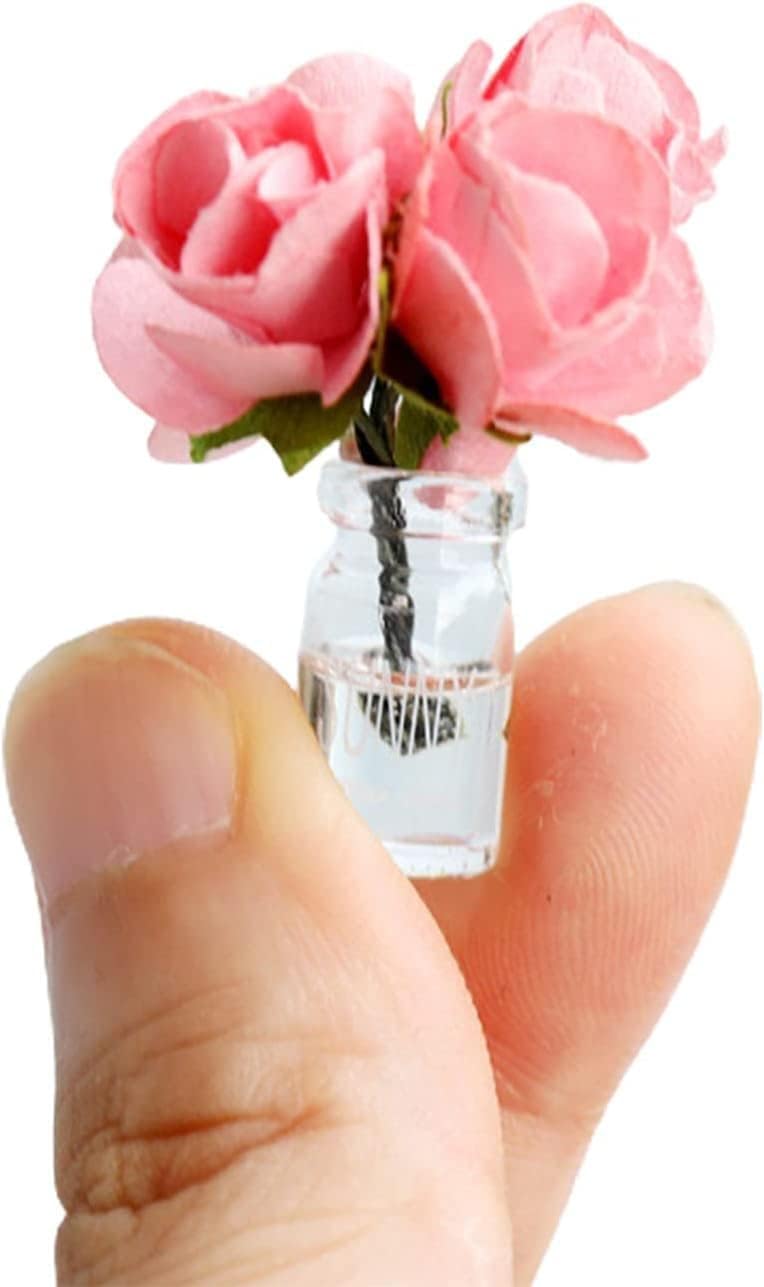 1:12 Scale Miniature Glass Vase for Dollhouse, Hand-Painted Flower Bottle, Tiny Décor Accessories for Mini Scene Landscape Display (Pink)