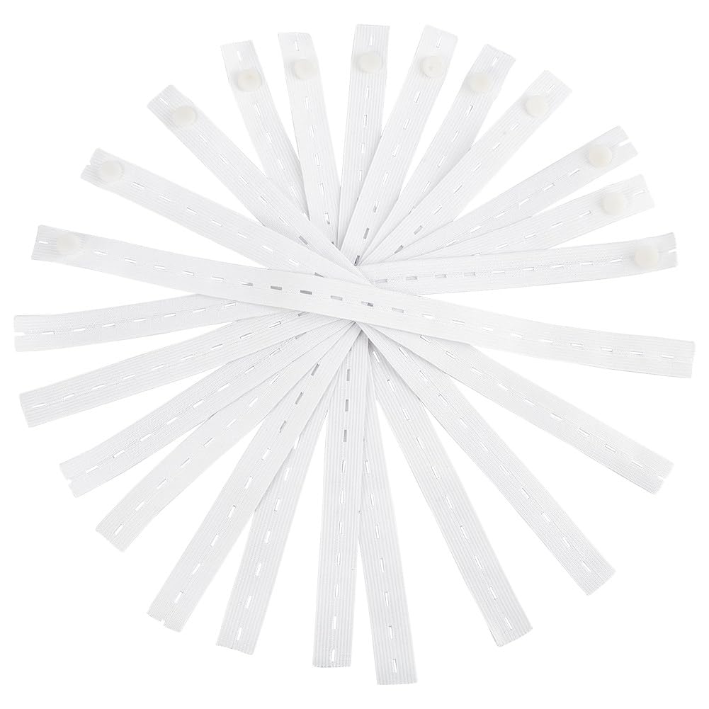 DELORIGIN 30pcs White Elastic Bands for Crafts, Bed Sheet Organizer Bands Adjustable Clothing Storage Strap Closet Organizer for Bed Sheet Elastic Band with Buttonholes for Crafts Sewing Belt Storage