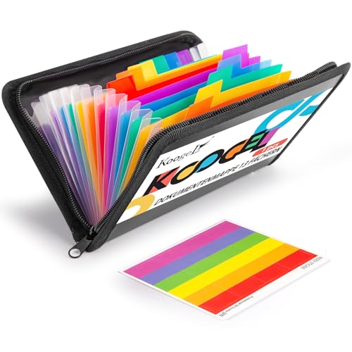 Koogel Fächermappe A5, Fächermappe Datei Organizer mit Reißverschluss Ordnungsmappe 13 Fächern Dokumentenmappe für Schecks Rechnungen Quittungen Tickets