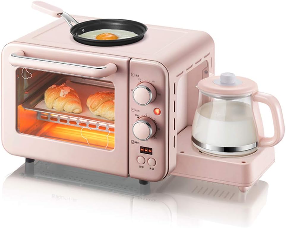 Breakfast Maker Center Station 3-In-1 Retro Family Multi-Function Electric Toaster Machine Stainless Steel Oven Coffeemaker with Kettle Egg Griddle Non-Stick Pot