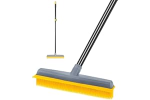 TREELEN Pet Hair Broom Rubber Broom 59" Long Handle with Build-in Squeegee for Sweeping Hardwood Floor Tile