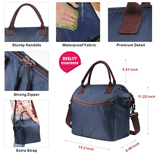 Idefair Lunch Bag, Insulated Lunch Bags with Shoulder Strap, Wide-Open Lunch Tote Bag Leakproof Lunch Box Organizer for Women/Men/Adults/School/Work/Picnic, Blue