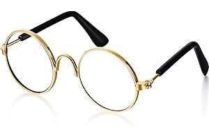 XUNIEA Dog Sunglasses Retro Pet Glasses Doll Glasses Classic Round Dog Glasses Metal Cat Puppy Eye Wear Hippie Costumes for Cats and Dogs, Photos Props Cosplay Party Costume (Gold,No Lens Style)