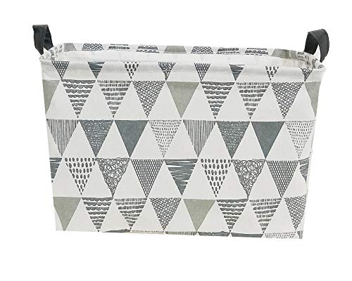 TIBAOLOVER Square Natural Linen & Cotton Fabric Storage Bin Handles organizing Kids Toy/Playroom Organization/Toy Bin/Closet/Shelf Baskets/Baby Hamper (Triangle Pattern-Grey)