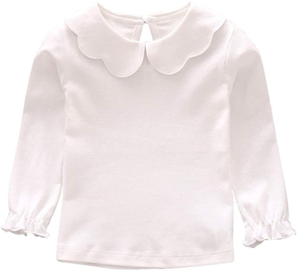 Flashing boyBaby Girl Boy Kids Blouses Long Sleeves Solid Color Doll Collar T-Shirt Top Botton (White, 18-24M)