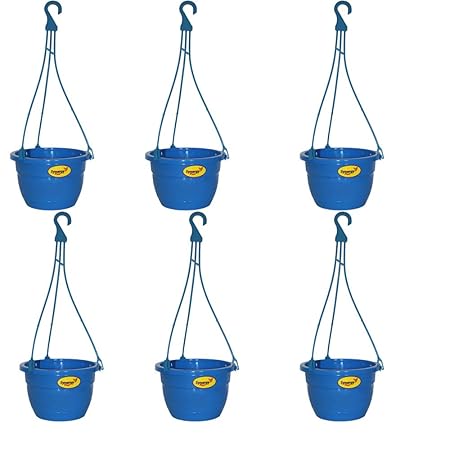 Synergy Plast Heavy Duty Plastic Hanging Flower Pot Set of 6 (Blue)