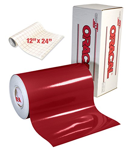ORACAL 651 Gloss Dark Red Adhesive Craft Vinyl for Cameo, Cricut & Silhouette Including Free Roll of Clear Transfer Paper (6ft x 12