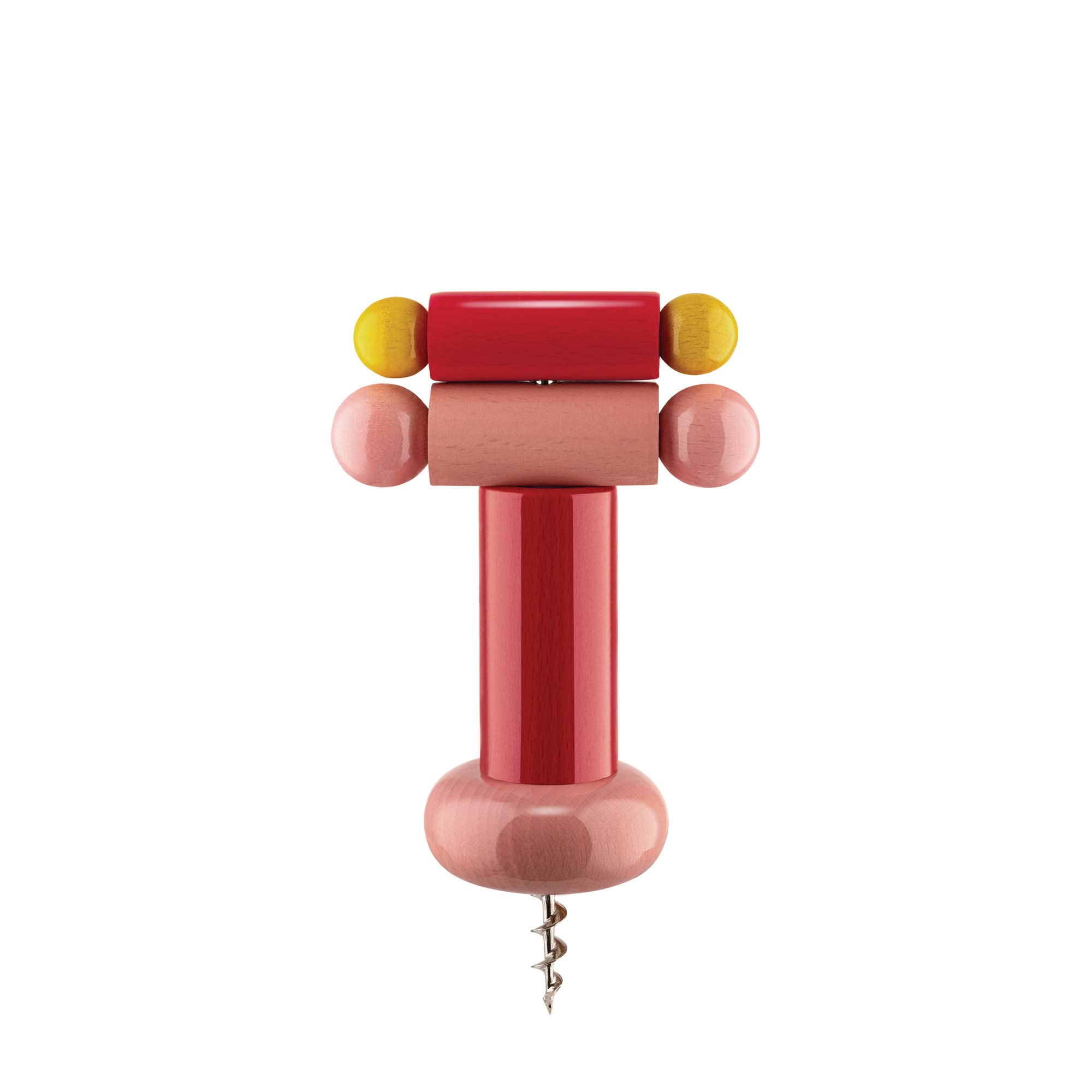Alessi un Brindisi Disegnato ad Arte ES17 2 - Design Corkscrew in Beech, Red, Yellow and Pink Wood
