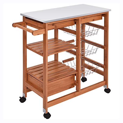 Kitchen & Dining Cart, Bamboo Kitchen Shelf Island Trolley Cart