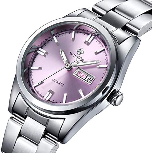 Ladies Watches Dress Watches for Women Pink Face Round Case Silver Stainless Steel Mesh Band