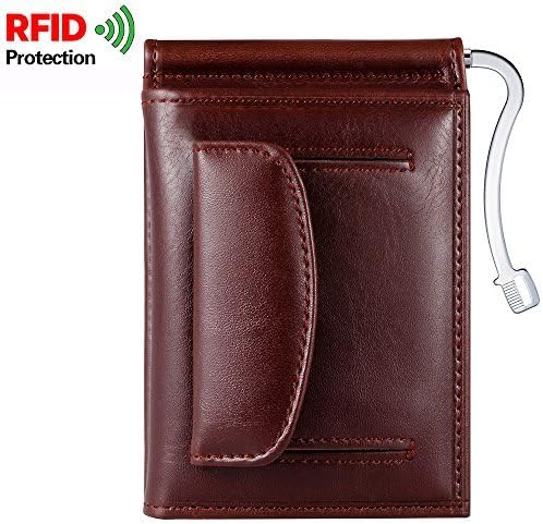 Men RFID Multi-Card Trifold Passcase Slim Front Pocket Leather Wallet with Coin Pocket/Credit card holder/Money Clip [KARNI&SOUL]