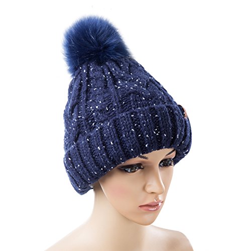 image for REDESS Women Winter Pom Pom Beanie Hat with Warm Fleece Lined, Thick S