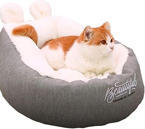 Yunnasi Niche Chat Panier Chat Pour Petit Chien Chat Avec Oreiller Amovible Panier Lavable Pour Chat Niche A Chat Nid De Chat Lit Chat Oreilles De Lapin Maison Panier Confortable S Blanc