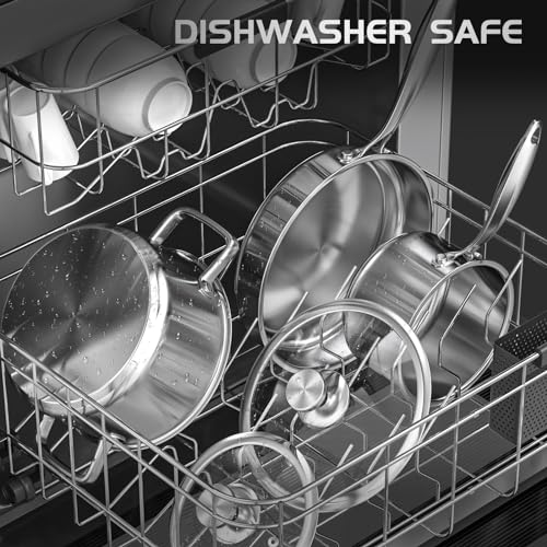 Tieplis 16-Piece Stainless Steel Pots and Pans Set, Non-Toxic Cookware Set with Steamer & Visual Lid, Kitchen Induction Cookware with Utensil Sets, Pot Protectors and Apron for Oven & Dishwasher Safe
