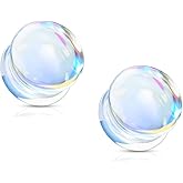 Pierced Owl - Iridescent Glass Double Flared Saddle Plug Gauges, Sold as a Pair