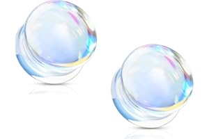 Pierced Owl Iridescent Glass Double Flared Saddle Plug Gauges, Sold as a Pair