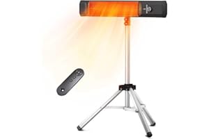 FLOWBREEZE Outdoor Patio Heater w/Remote, Infrared Electric Heater with Tripod, 68''Adjustable Height, 9H Timer&Child Lock, IP65 Waterproof,Tip-Over&Overheat Protection, 1500W, Super Quiet For Outdoor/Indoor Use