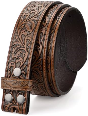 Vintage Western Distressed Embossed Leather Belt with Rhinestone Ring Buckle BC Belts Distressed and Embossed Brown Teal Leather Belt  main image 3