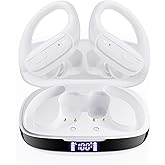 LEEMC Wireless Earbuds, Bluetooth Headphones 5.4, Ear Buds with Hooks for Sports, 80Hr Playtime Earphones, LED Display, IPX7 Waterproof Headset for Workout Running, Ivory