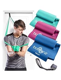 Bodbanz Resistance Bands Set of 3 Non Latex Elastic Bands with Door Anchor for Upper - Lower Body & Core Exercise, Physical Therapy Stretching, Pilates, at Home Workouts, Strength Training, Yoga