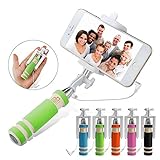 NEW Foldable Super Mini Wired Selfie Stick Handheld Extendable Monopod -Built in Bluetooth Shutter Non-slip Handle Compatible with iphone 4s, 5s, 6, 6 Plus, Samsung Galaxy S3, S4, S5, S6, Note 2, 3, 4, 5, Nexus 5, 6, HTC One (GREEN)