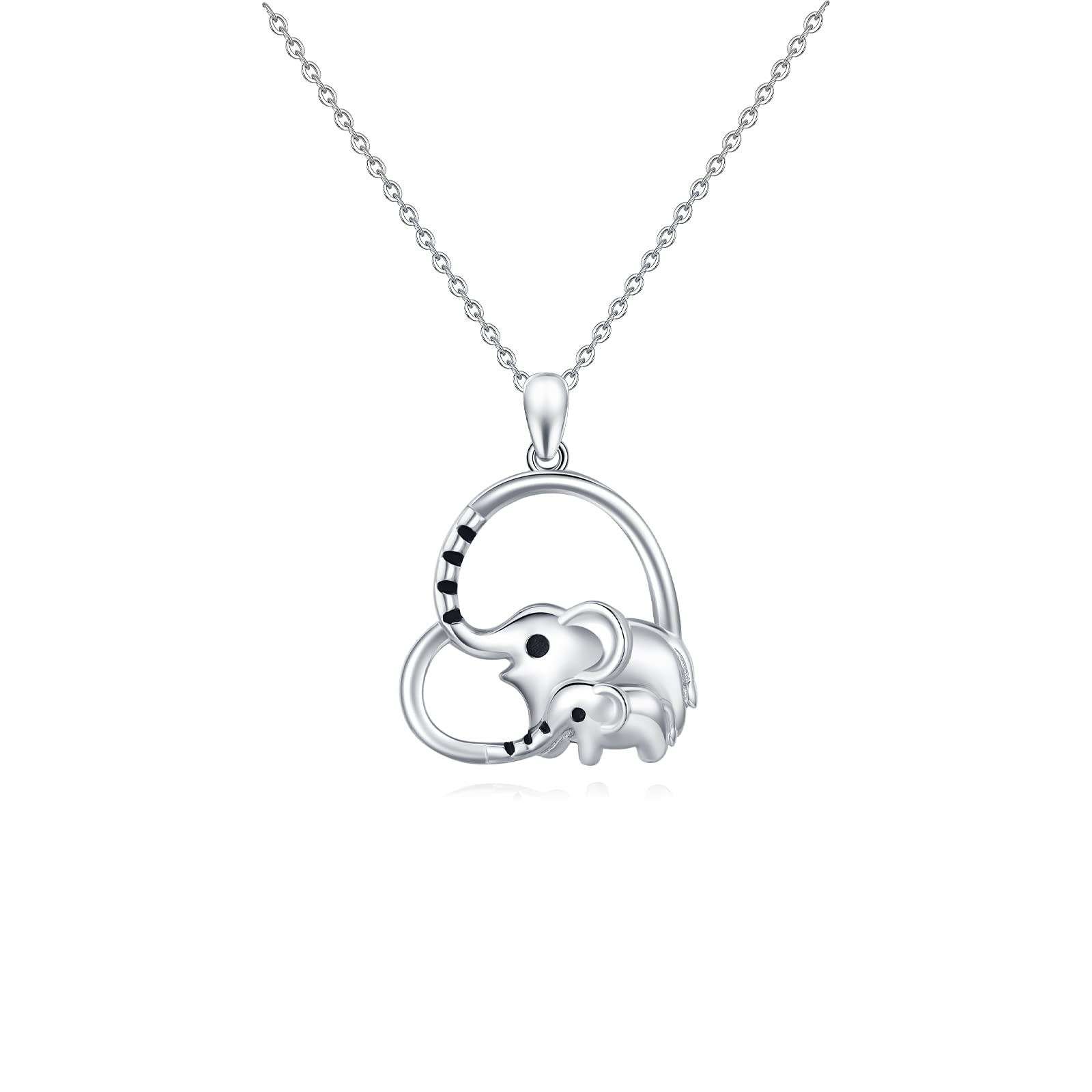 TRISHULA Elephant Necklace 925 Sterling Silver Mother and Child Elephant Pendant Loving Heart Chain Animal Jewellery Gift for Mom Women Girls Mothers Day
