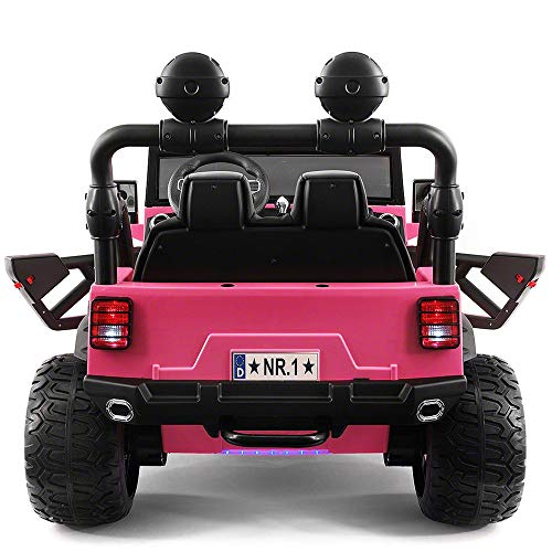 2020 Two (2) Seater Ride On Kids Girls Car Truck w/ Remote Control | Large 12V Power Battery Licensed Kid Car to Drive w/ 3 Speeds, Leather Seat, MP3 Music Player Bluetooth FM Radio, Foam Rubber Tires