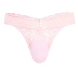 IBAKOM Men's Lace Frilly Sissy Thong Panties Sheer