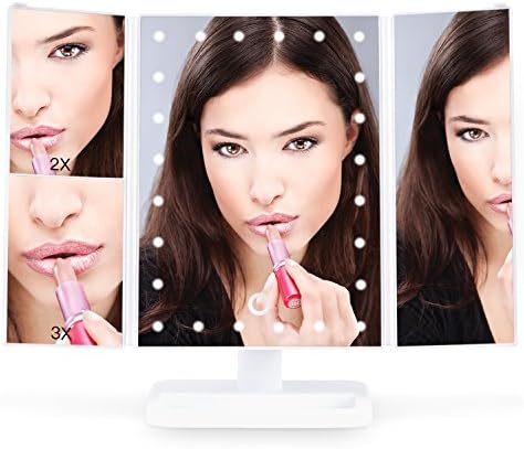 MRah Hollywood Makeup Vanity Mirror - White Lighted Makeup Mirror Tabletops Lighted Mirror, LED Illuminated Cosmetic Mirror with LED Dimmable Bulbs