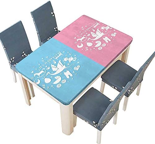 PINAFORE Waterproof SpillProof Tablecloth Icons Boys Baby Shower Stylized Toys Sky Blue Light Pink for Picnic,Outdoor or Indoor Party use W37.5 x L76.5 INCH (Elastic Edge)