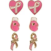 Rosemarie & Jubalee Women's Fun Enamel Coated Pink Ribbon Breast Cancer Awareness Stud Earrings Gift Set Of 3