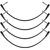 GOGHOST 12 Inch Guitar Patch Cables 4 Pack, 1/4" TS Right Angle Effect Pedal Flat Cables, Pedal Board Patch Cables, Black