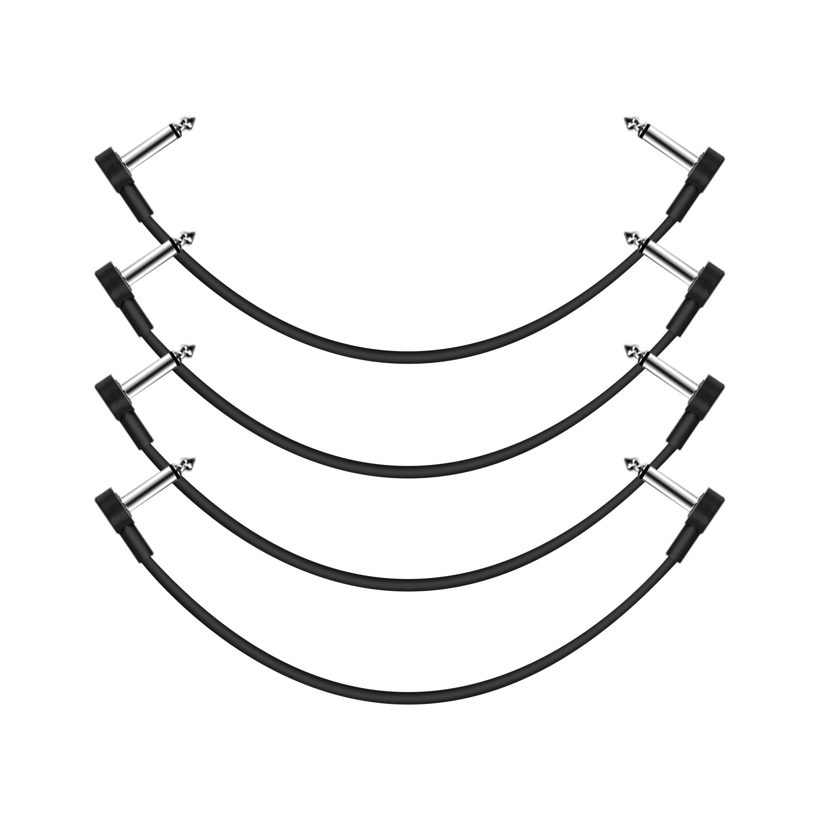 Photo 1 of GOGHOST 12 Inch Guitar Patch Cables 4 Pack, 1/4" TS Right Angle Effect Pedal Flat Cables, Pedal Board Patch Cables, Black