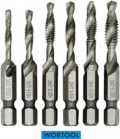 WORTOOL - Drill Tap Combination Bit Set. HSS 1/4" Hex Shank Metric M3-M10 Deburr Combination Twist Drill Tap Bit Tool Kit.