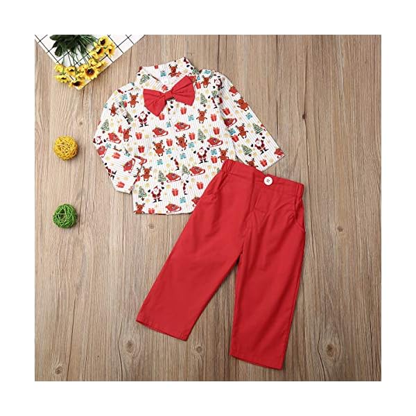 MA&BABY Baby Christmas Boys Clothes Set Gentleman Bow Tie Shirts+Pants 2pcs Red Outfits Set Deer Wedding Party - Image 3