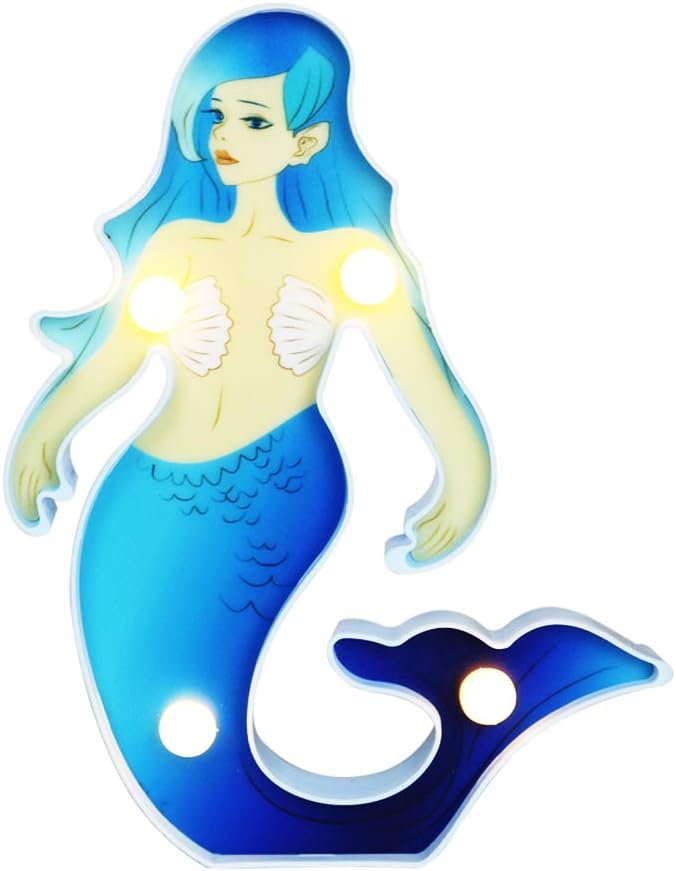 Vimlits Painted Mermaid Princess Lamp Fish Sea Ornaments Light Lamp child Bedroom Table Desk Nursery Colorful Cartoon Lamps Decoration Girls Gifts