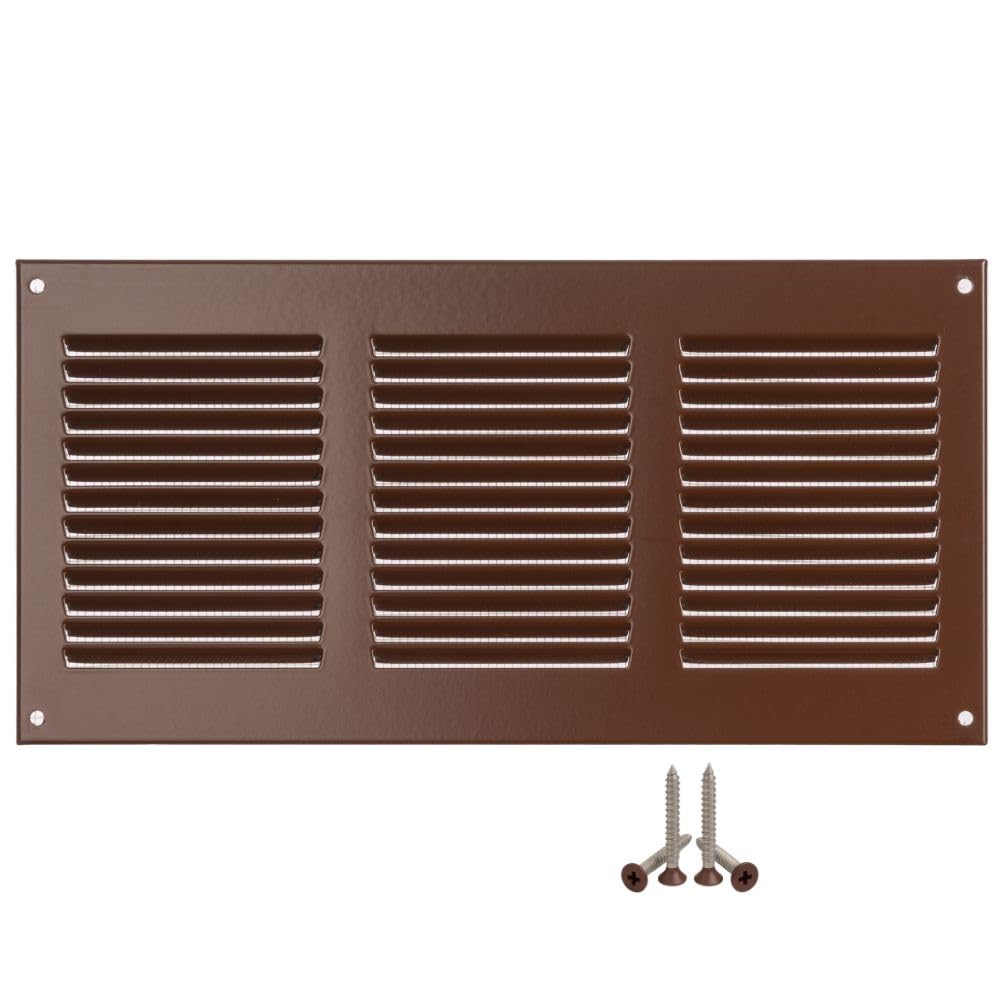 LIRAST 300x150mm Vent Cover Brown - 12x6 inch Wall Vent Cover with Insect Mesh - Ceiling Soffit Vents - External Vent Cover - Metal Ventilation Grilles - Air Vent Covers for Walls