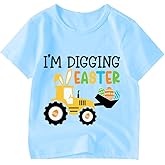 Kids Easter Shirt Boys Girls Eggs Hunts Tractor Monster Truck Graphic T-Shirt Toddler Easter Bunny Short Sleeve Tees Top