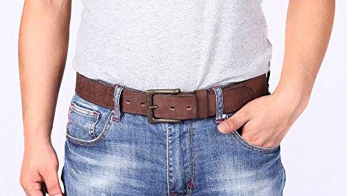 NPET Mens Full Grain Leather Belts Snap on Belt Strap 1 1/2" Wide (40-42, Coffee with Black Brass Buckle)