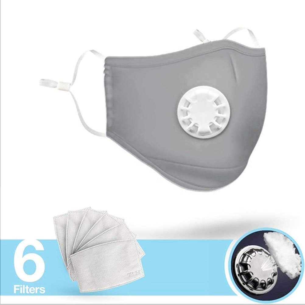 BSMEAN Anti Pollution Mask, Washable Anti-Fog Mask Cotton Mouth Masks with Valve Replaceable Filter, Grey