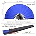 OMyTea Bamboo Large Rave Folding Hand Fan for Men/Women - Chinese Japanese Kung Fu Tai Chi Handheld Fan with Fabric Case - for Performance, Decorations, Dancing, Festival, Gift (Blue)