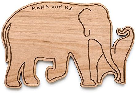 Mama Elephant Shape Laser Cut Wood Mother's Day Card (Handlettered / Greeting Card / Personalized Available)