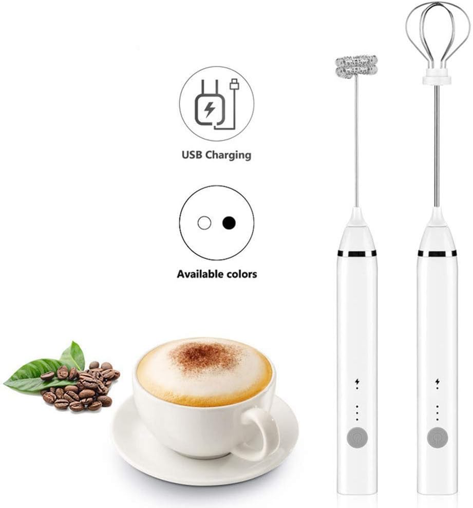 Eggbeater, Mini Stainless Steel Electric Foamer USB Charging Electric Milker Handheld Stainless Steel Milking Machine Milk Bubbler, Suitable for Coffee, Latte, Cappuccino, Hot Chocolate, Eggs (white)