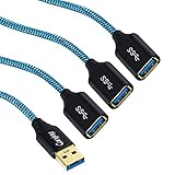 USB Extender, Canjoy 3 Pack 6Ft USB 3.0 Extension Cable Nylon Braided A Male to A Female Data Transfer Repeater Cable for Playstion,Oculus VR,Xbox,USB Flash Drive,Card Reader,Hard Drive,Printer - Blue
