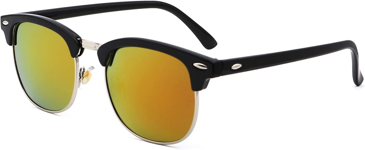 Leckirut Leckirut Semi Rimless Retro Polarized Sunglasses for Women Men Classic Vintage Designer Sun Glasses Mirrored lens bright black silver frame/red lens