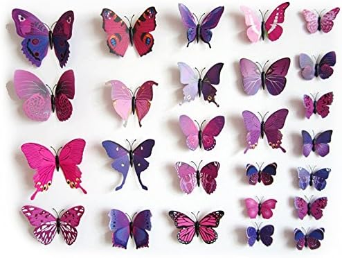 TRIXES 3D Butterflies Purple Pink, 3D, Pack of 12, Stick On Wall Magnetic Decoration Butterfly Wall Stickers - Image 3