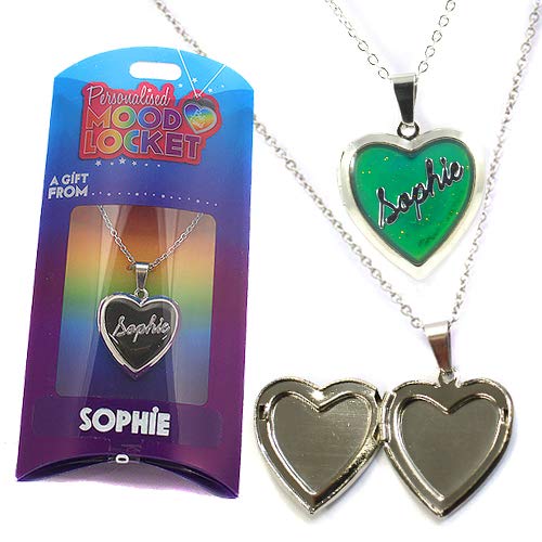 SOPHIE PERSONALISED HEART SHAPED NAMED MOOD LOCKET FUN GIFT PRESENT